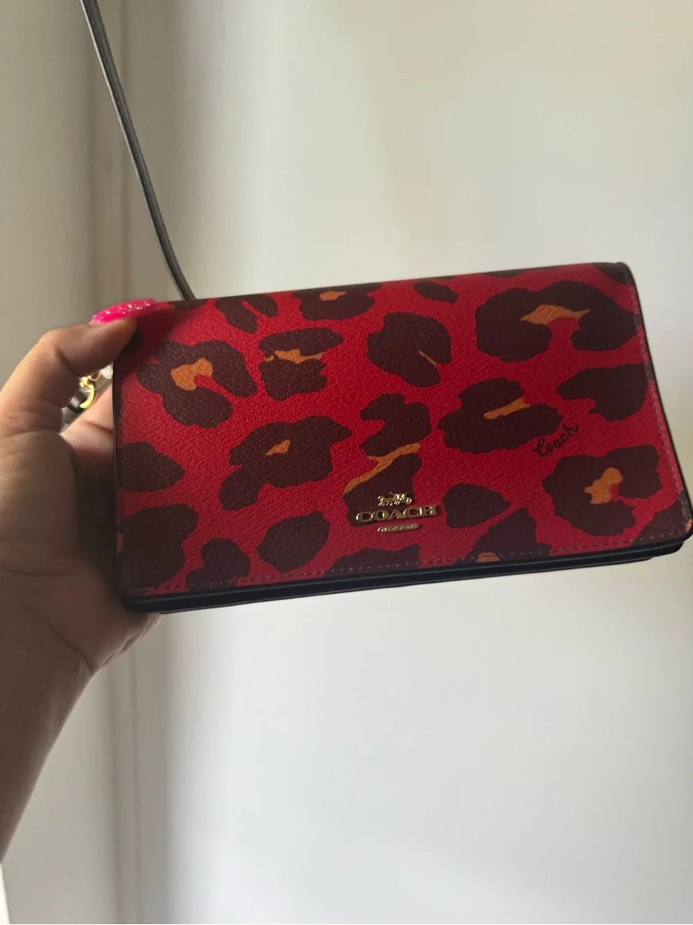 Coach Anna Foldover Crossbody Clutch With Leopard Print